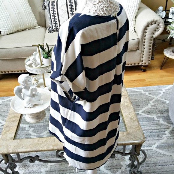 CUFF SLEEVES Silky Striped BLOUSE SZ XL - Picture 3 of 4